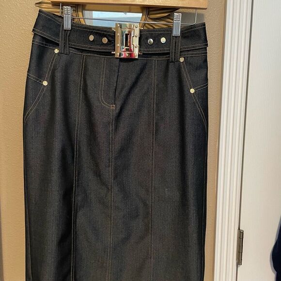 Cache Contour Collection Women’s Gold Buckle Gold Accents Pencil Skirt Size 10 - Picture 1 of 16